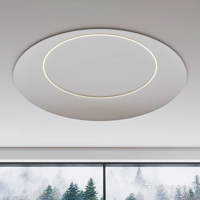 Modern Minimalist Ceiling With Circular LED Light Trim And Smooth White Finish 3d model 