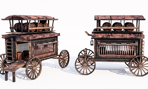 Vintage Carriage Old Wooden Car 3d model