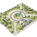 Scenic Park Landscape With Circular Paths Central Pond Green Spaces And Trees