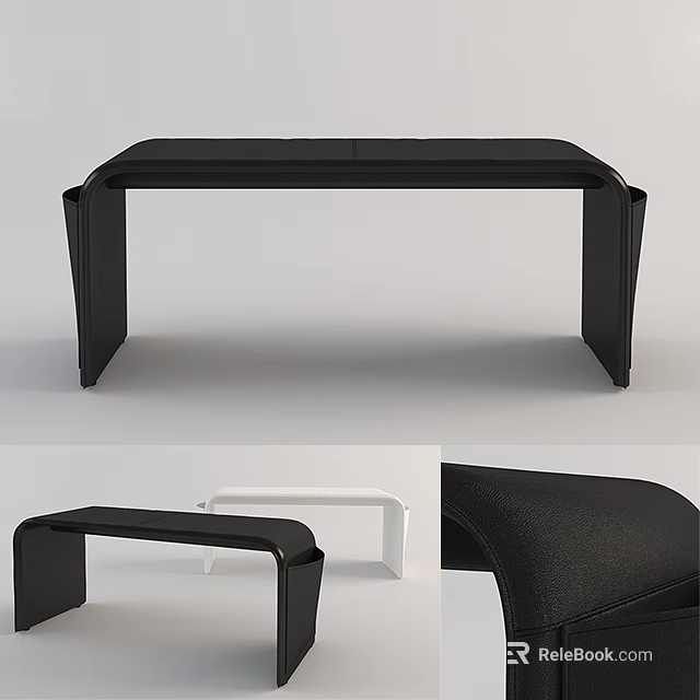 Modern Public Chair Design With Black Leather Surface And White Metal Frame 3d model 