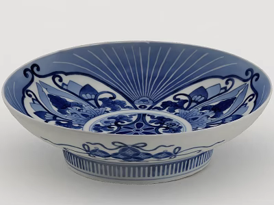 Blue And White Porcelain Decorative Ornament Set With Traditional Floral Patterns 3d model