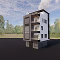 Modern Three Story Detached Villa With Large Glass Windows Balconies And Green Surroundings