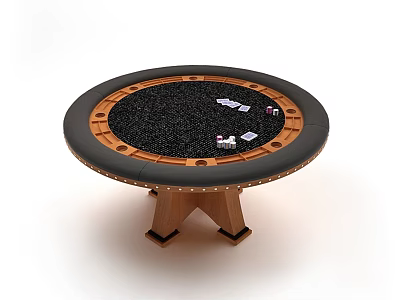 Round Game Table Amusement Equipment With Black Surface Brown Edge And Wooden Legs 3d model