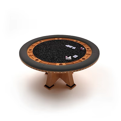 Round Game Table Amusement Equipment With Black Surface Brown Edge And Wooden Legs 3d model