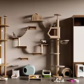 Contemporary Cat Furniture Setup With Wall Mounted Shelves Tree Bed And Litter Box