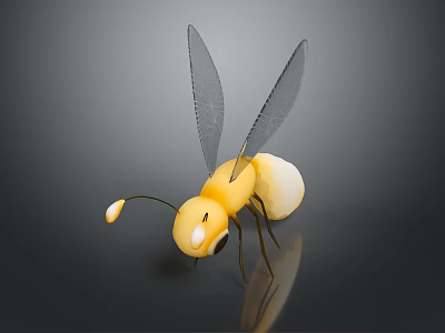 Cute Yellow Ant With Transparent Wings Long Antennae And Shiny Legs On Dark Background 3d model