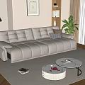 Beige Leather Sectional Sofa in Modern Living Room with Floor Lamp Green Plant and Bookshelf