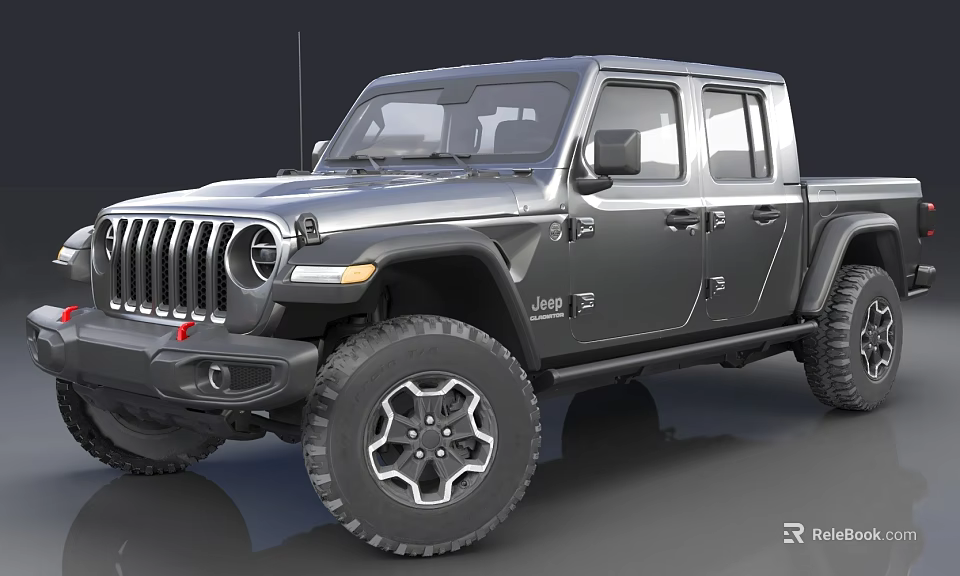 Black Jeep Pickup Truck Design With Large Off Road Tires And Front Grille 3d model 