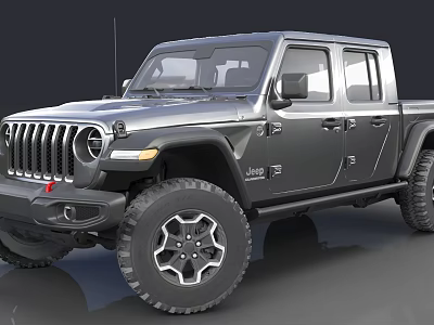 Black Jeep Pickup Truck Design With Large Off Road Tires And Front Grille 3d model