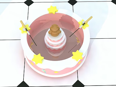 Rotating Children's Playground Equipment With Pink Circular Design Central Bear Decoration And Yellow Star Seats 3d model
