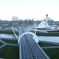 Aerial Planning of Urban Layout with River System Road Networks and Green Spaces