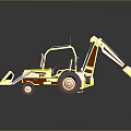 Yellow Wheeled Backhoe Loader With Orange Front Bucket And Excavator Arm