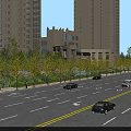 Scenic Municipal Road With Tall Buildings Yellow Leaf Trees Pedestrians And Flowers On Sidewalk