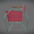 Leisure Chair With Red Cushion Backrest Wooden Armrests And Metal Frame