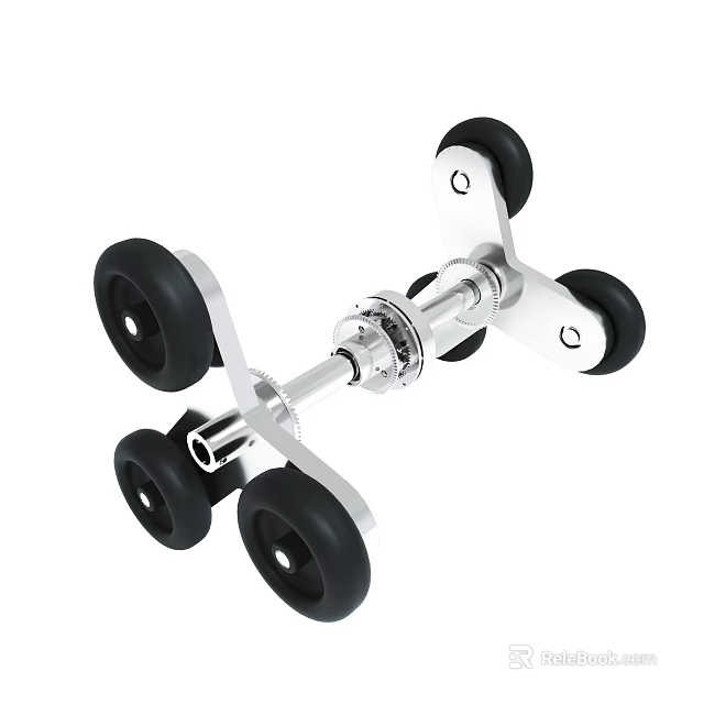 Metal Frame Swivel Caster With Four Black Wheels For Mobile Support 3d model 