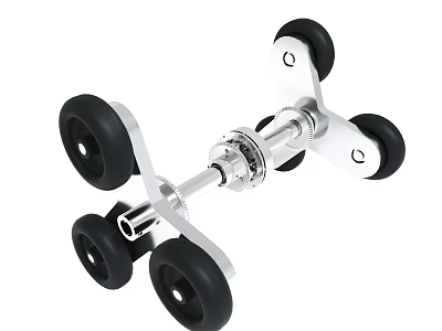Metal Frame Swivel Caster With Four Black Wheels For Mobile Support 3d model