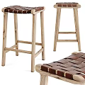 Natural Wooden Bar Stools With Woven Seats And Sturdy Wooden Legs