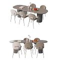 Modern Oval Dining Table Set With Chairs Vase And Fruit Plate For Home 3d model