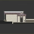 Classical Building Model Featuring Stone Structure Tiled Roof Columned Portico Steps And Paved Ground