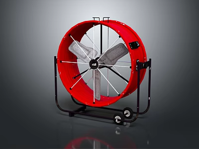 Red Round Air Cooler Fan With Black Stand Portable Wheels And Stable Design 3d model
