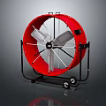 Red Round Air Cooler Fan With Black Stand Portable Wheels And Stable Design