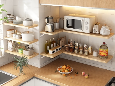 Kitchen Storage Rack Partition Storage Rack Kitchen Supplies Fruit Plate Vase seasonings Rack Microwave Oven 3d model