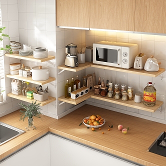 Kitchen Storage Rack Partition Storage Rack Kitchen Supplies Fruit Plate Vase seasonings Rack Microwave Oven 3d model