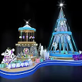 Winter Wonderland Decorative Scene With Illuminated Tower Snowflakes And Pavilion Platform
