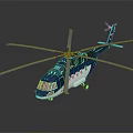Modern Blue and White Helicopter Model with Large Rotors and Reflective Surface 3d model
