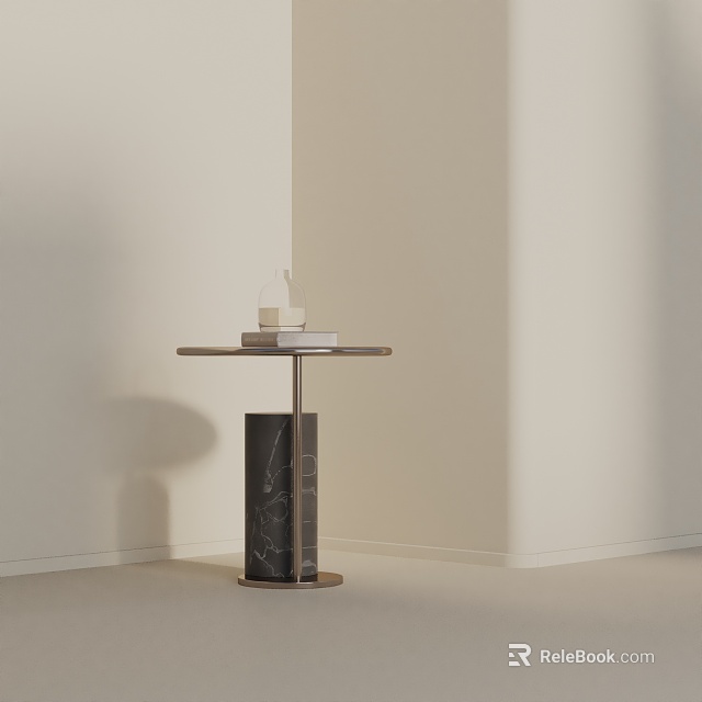 Sleek Modern Side Table With Marble Pedestal Metal Frame And Decorative Books 3d model 