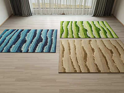 Three Square Rugs With Various Color Patterns On Indoor Wooden Floor 3d model