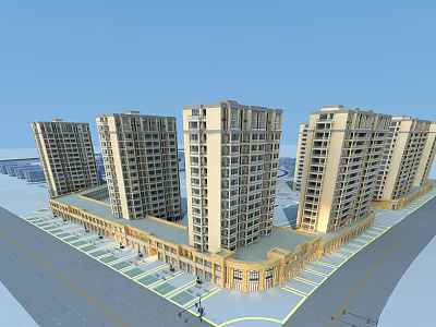 Modern High Rise Residential Buildings With Beige Facade And Ground Floor Retail Space 3d model