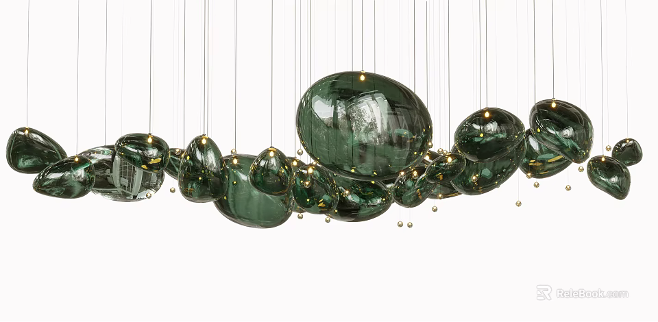 Modern Green Glass Chandelier With Multiple Spherical Hanging Pendants For Elegant Decor 3d model 