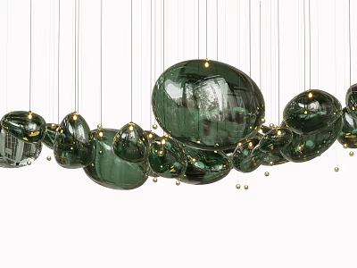 Modern Green Glass Chandelier With Multiple Spherical Hanging Pendants For Elegant Decor 3d model