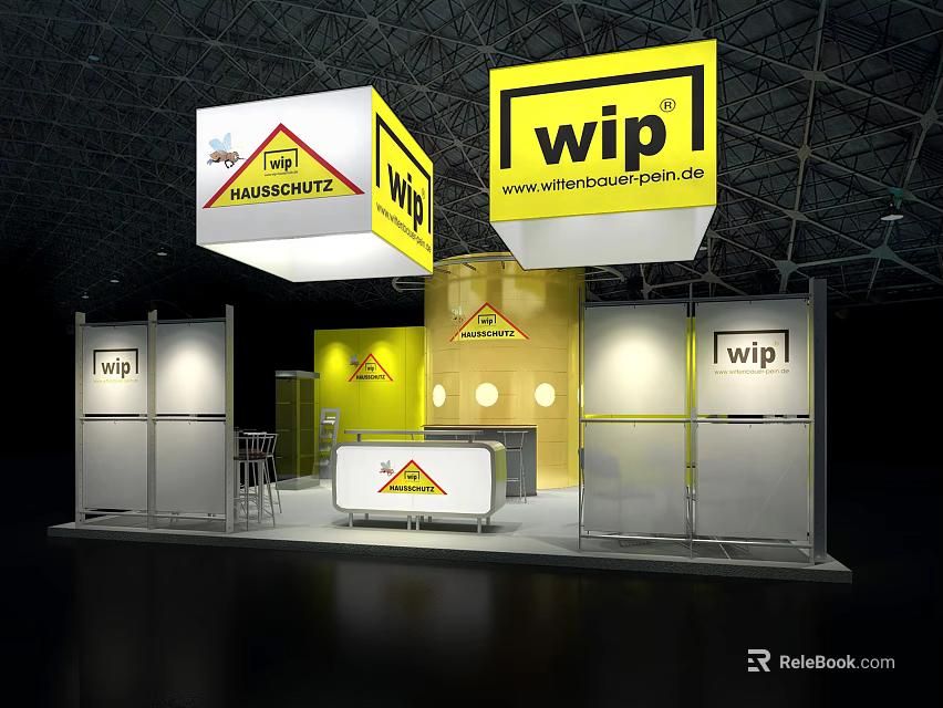 WIP Wilhelm Hirtz Yellow And White Exhibition Booth With Logo Signage And Display Design 3d model 