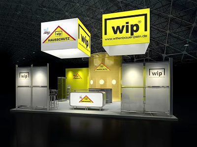 WIP Wilhelm Hirtz Yellow And White Exhibition Booth With Logo Signage And Display Design 3d model