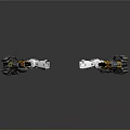 Chainsaw Weapon with Yellow Silver Parts and Serrated Blades on Gray Reflective Background
