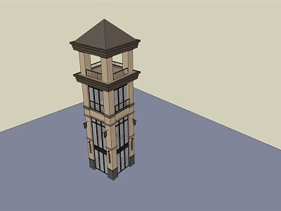 Multi Story Tiered Tower With Sloped Roof And Large Glass Windows Design 3d model