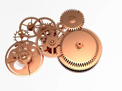 Industrial Equipment With Golden Interconnected Gears And Mechanical Components 3d model