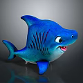 Cute Blue Cartoon Shark with Big Eyes Open Mouth and Friendly Expression