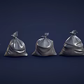 Multiple Silver Trash Bags Arranged In A Row On Dark Background 3d model