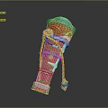 Red Decorative Prosthetic Leg With Blue Top Green Circles And Yellow Arcs Rope Wrapping