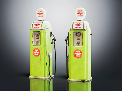 Vintage Green Gas Pumps With Red Logos And Classic Design Elements 3d model