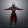 Ornate Red And Gold Fantasy Warrior Armor With Horned Design And Intricate Details