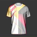 Modern Multicolor T shirt With Geometric Color Blocks Short Sleeve And Round Neck