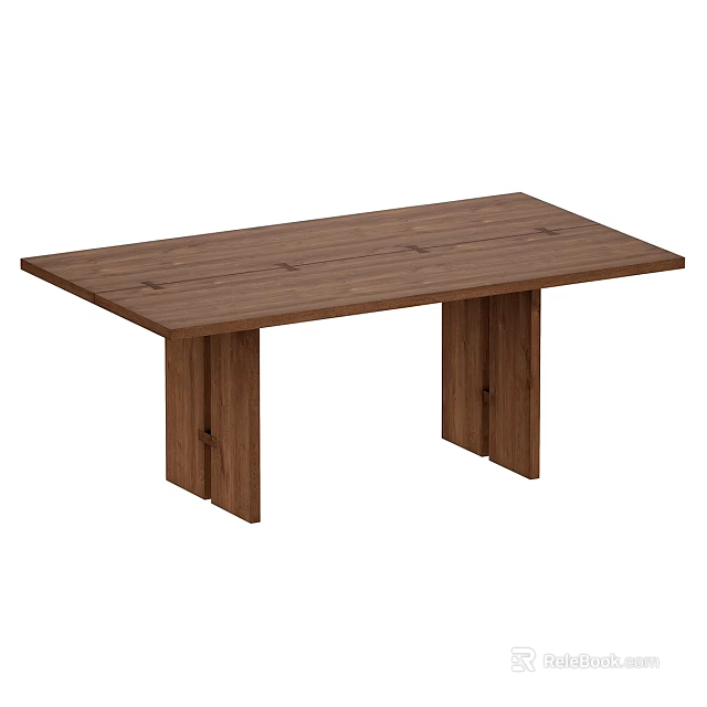 Solid Wood Dining Table With Rectangular Top And Sturdy Wooden Legs 3d model