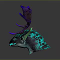 Fantasy Game and Movie Character Design With Turquoise Antler Like Horns and Gray Textured Head