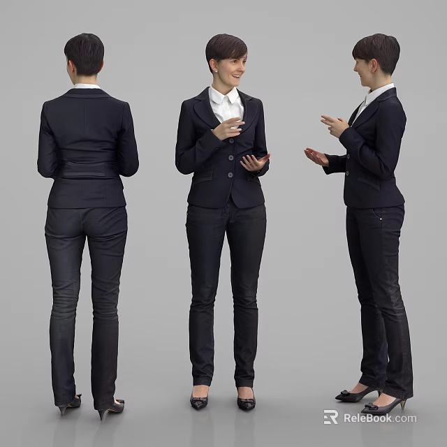 Woman Wearing Professional Business Suit Front Back And Side Views 3d model