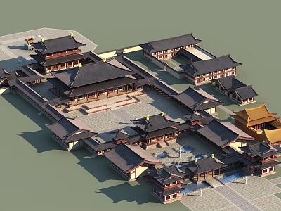Ancient Chinese Architectural Ensemble With Traditional Roofs Courtyards Plaza And Symmetrical Layout 3d model