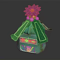 Elegant Decorative Ornament Set with Green Body Pink Flower Transparent Parts and Fan Shaped Accents